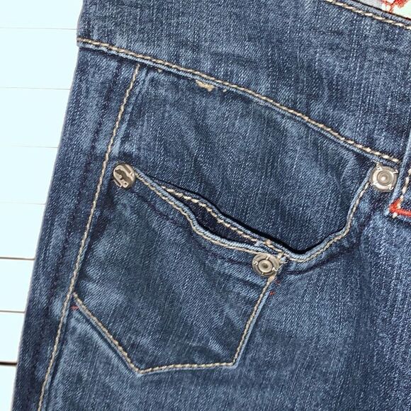 Vintage ECKO Red Flare Jeans Embroidered Logo Size 9 - Picture 6 of 16